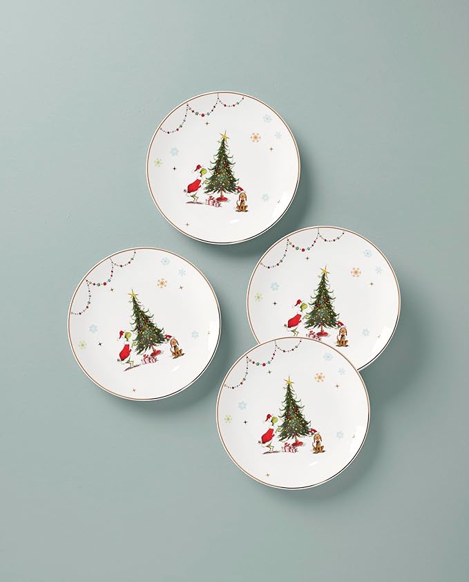 Lenox 895052 Merry Grinchmas Dinner Plates, Set Of 4, Green, 10.75', Christmas Drinkware, Holiday Hosting