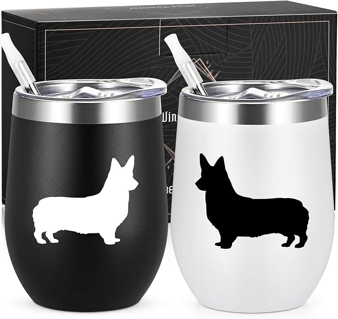 Lifecapido Corgi Gifts for Corgi Lovers, Silhouette Insulated Wine Tumbler Set of 2, Unique Dog Lovers Gifts for Women Dog Mom Dad