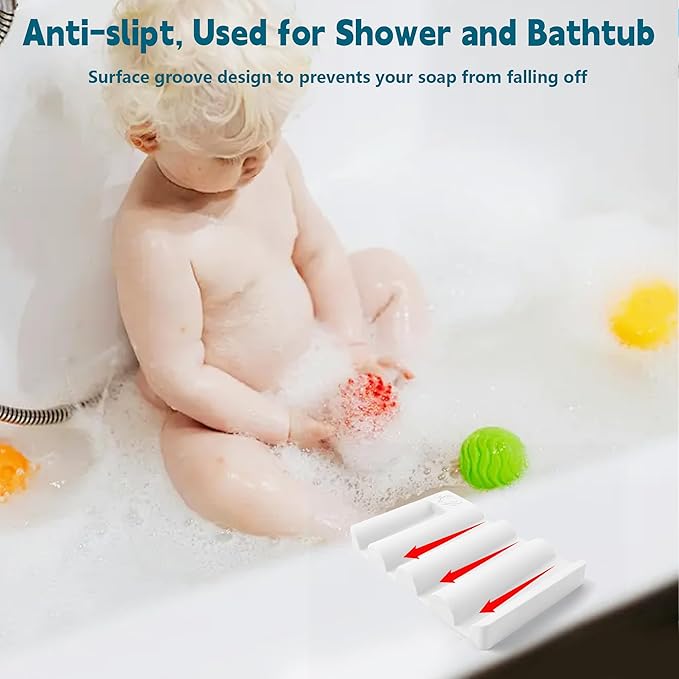Silicone Soap Dish, Self Draining Soap Holder Perfect for Shower, Bathroom Sink, Kitchen Sink & Travel, Non-Slip Bar Soap Holder Extend Soap Life, Keep Soap Bars Dry Clean & Easy Cleaning (White-1PCS)