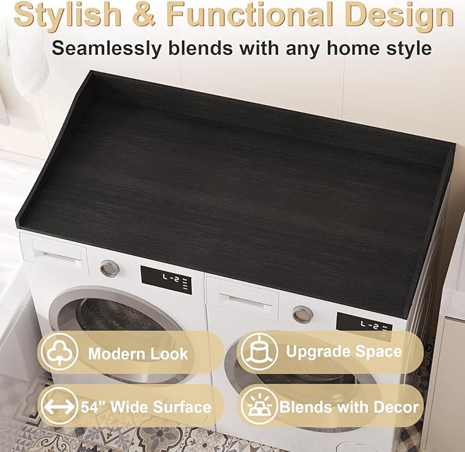Washer and Dryer Countertop, 54'' Laundry Room Countertop Organization Laundry Table for Folding Clothes and Storage, Black