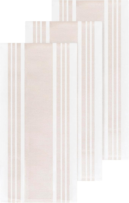 All-Clad Dual-Purpose Kitchen Towels: Highly Absorbent - 100% Cotton, 17"x30" Dish Towels for Cleaning & Drying Dishes & Glassware, 3-Pack, Almond