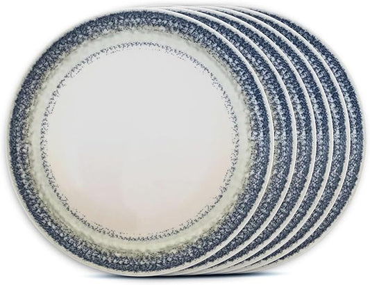 Gusto Buono 10.24" Set of 6 Porcelain Dinner Plates | Pearl Effect with Blue Design | Dishwasher & Microwave Safe | Ideal for Indoor & Outdoor Dining | Ideal for Everyday Home Use, Parties & Gifts