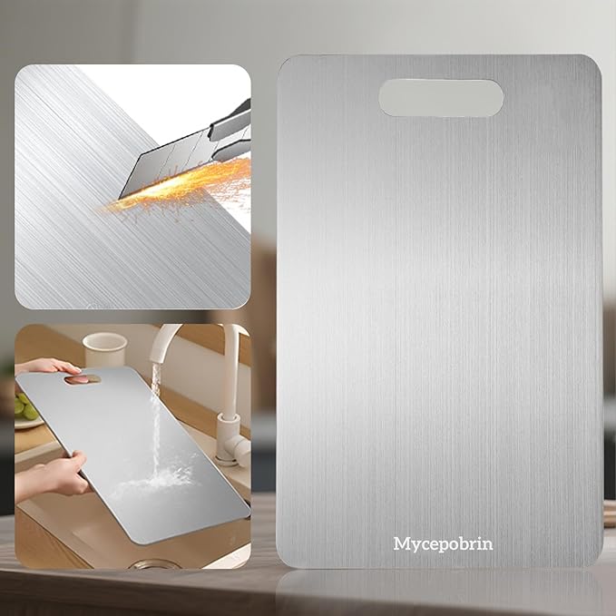 Katuchef Titan Carve Titanium Cutting Board,Siraat Pure Apex Titanium Cutting Boards for Kitchen, Double Sided Non Toxic Celuxer Board for Cutting Meat Vegetable Fruit,Easy to clean(L:13.39L*9.06W)