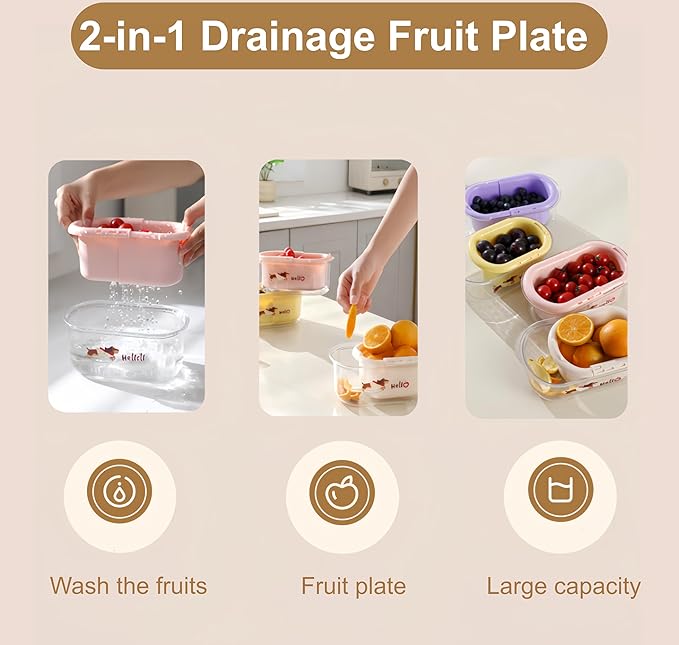 Extendable Fruit Vegetable Strainer Basket,Double-Layer Collapsible Colanders,Nut Snack Serving Tray with Bottom Peel Storage,Suitable for Kitchen/Home/Office/Picnic (Off-White)