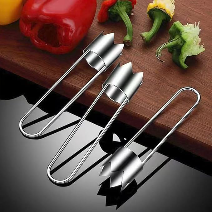 Fruit and Vegetable Corer Pepper Seed Apple Remover Bell Pepper Tomato Corer Tool Stainless Steel Kitchen Gadget (Pepper corer + Apple corer)