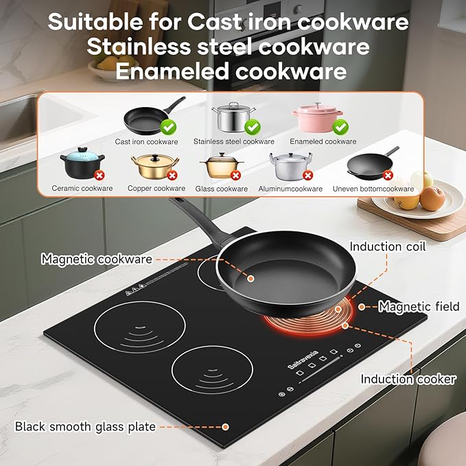 30 Inch Induction Cooktop 5 Burners, 7200W Built-in Induction Stovetop, 5 Power Boost Burners Electric Cooktop, Child Lock, 9 Power Levels, Timer, Touch Control 220-240V Hard Wire