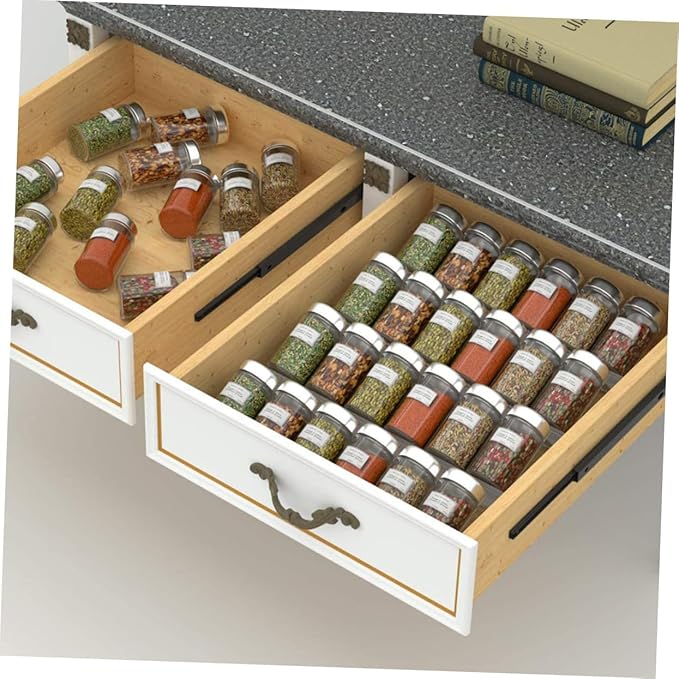 Mobestech Expandable Acrylic Spice Rack Organizer with Shelves for Kitchen Drawer Storage of Seasoning Bottles Essential Oils Vitamins and Medicine Transparent Tiered Shelf for Cabinet