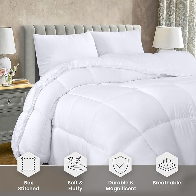 Utopia Bedding Comforter Duvet Insert, Quilted Comforter with Corner Tabs, Box Stitched Down Alternative Comforters King Size (White, Pack of 2)