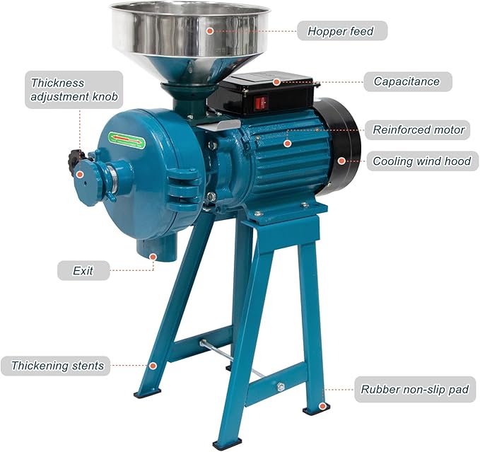 3000W Electric Grain Mill Grinder, Heavy-Duty Wet & Dry Cereals Grinder Machine 110V for Rice, Corn, Wheat, Coffee, Spices with Funnel