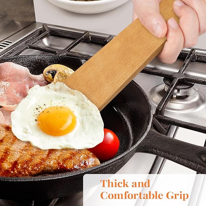 3Pcs Wooden Spatulas, Acacia Wood 12inch Long Handle Flat Frying Turner, Non-Stick Wooden Spoons for Cooking, Kitchen Utensils Set for Flipping, Scraping and Turning