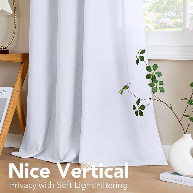 H.VERSAILTEX Living Room Linen Curtains Home Decorative Grommet Curtains Privacy Added Energy Saving Light Filtering Window Treatments Draperies for Bedroom, Bright White, 2 Panels, 52 x 96 - Inch