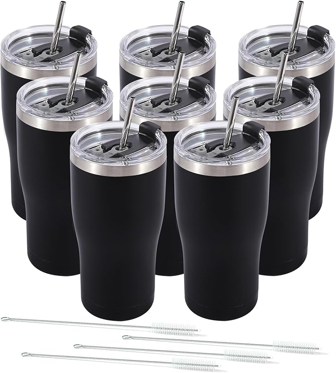 Dongni 20oz Tumbler with Lid Stainless Steel Tumblers Bulk, Double Wall Vacuum Insulated Coffee Travel Mug Powder Coated Tumbler（Black 8 pack）