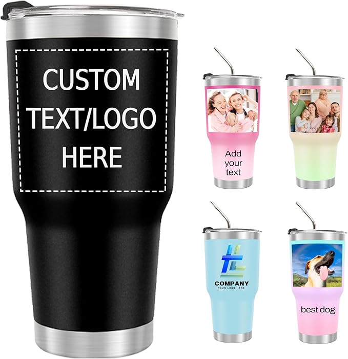 Personalized 30oz Tumbler with Pictures, Custom Insulated Tumblers with Logo, Stainless Steel Travel Coffee Mug, Personalized Gifts for Women Men Birthday Fathers Day Mothers Day