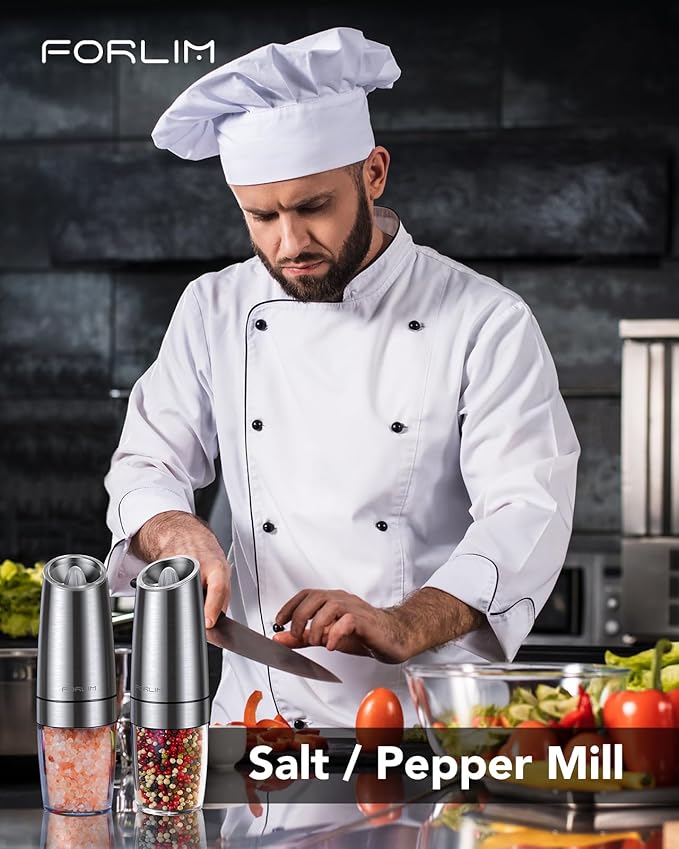 FORLIM Salt and Pepper Grinder,Gravity Pepper Grinder, Stainless Steel, 1Pack(Sliver)
