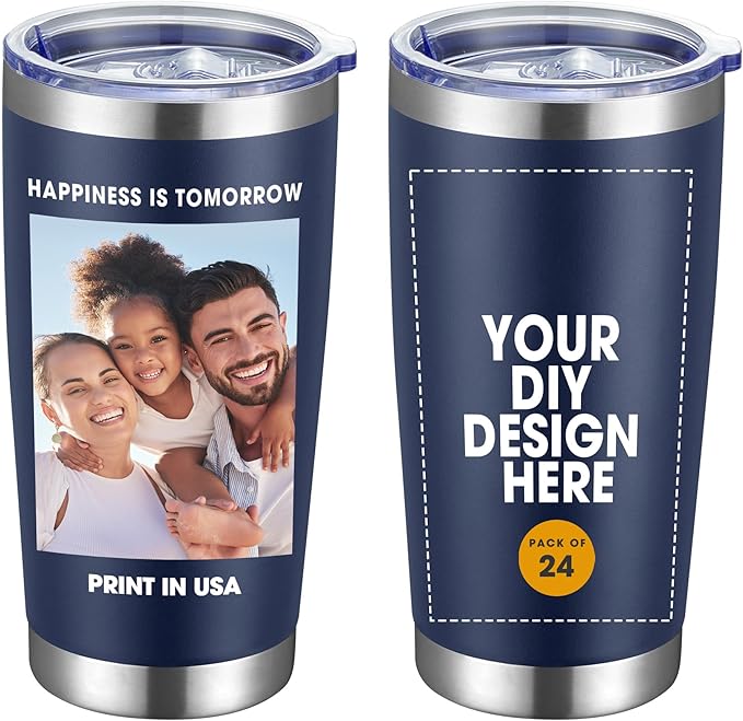 Personalized Coffee Tumbler Print in USA 20oz Stainless Steel Double Wall Insulated Coffee Cup With Text Photo Logo