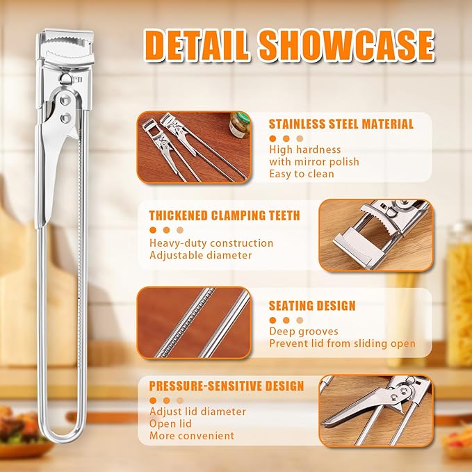 Adjustable Stainless Steel Jar Opener, 2026 New Multifunctional Stainless Steel Can Opener, Adjustable Bottle Can Opener for Weak Hands Seniors (2, Extended Length (9.05 x 1.18 inches))