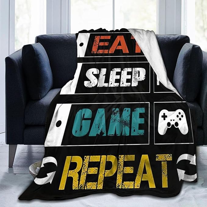 Game Blanket Gaming Gamer Throw Blanket Cozy Plush Black and White Fleece Flannel Ultra Soft Blankets Lightweight Fuzzy Party Gifts for Girls Boys Women Men Adult Kids 60"X50"