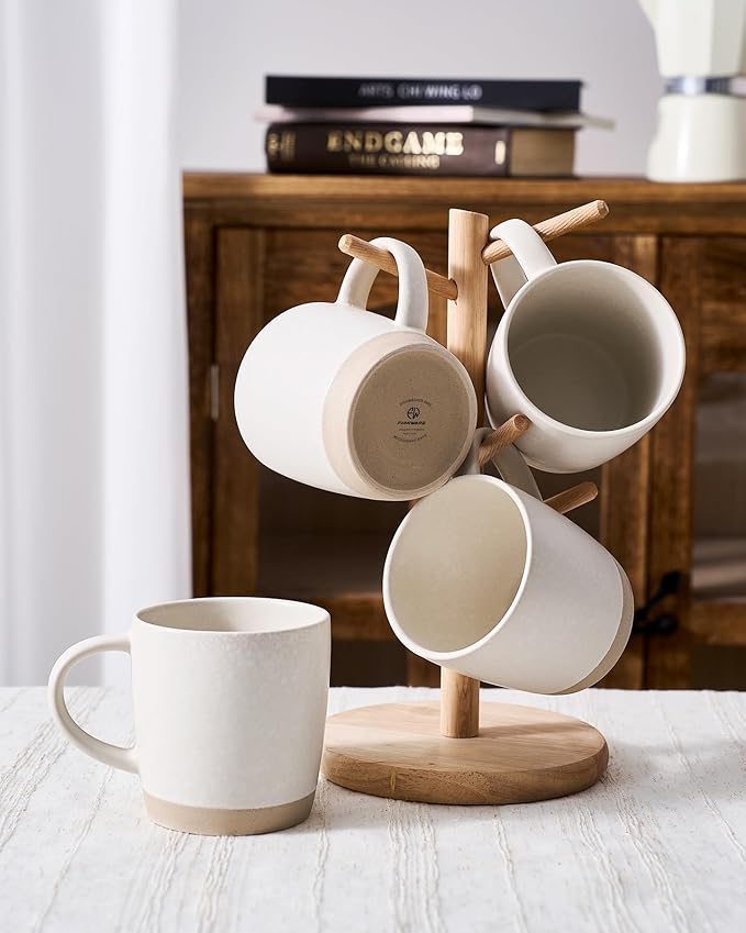 famiware Coffee Mugs Set of 4, Milkyway 13 oz Mug Set, Ceramic Cup Set with Handle for Coffee, Tea, Cocoa, Milk, Matte White