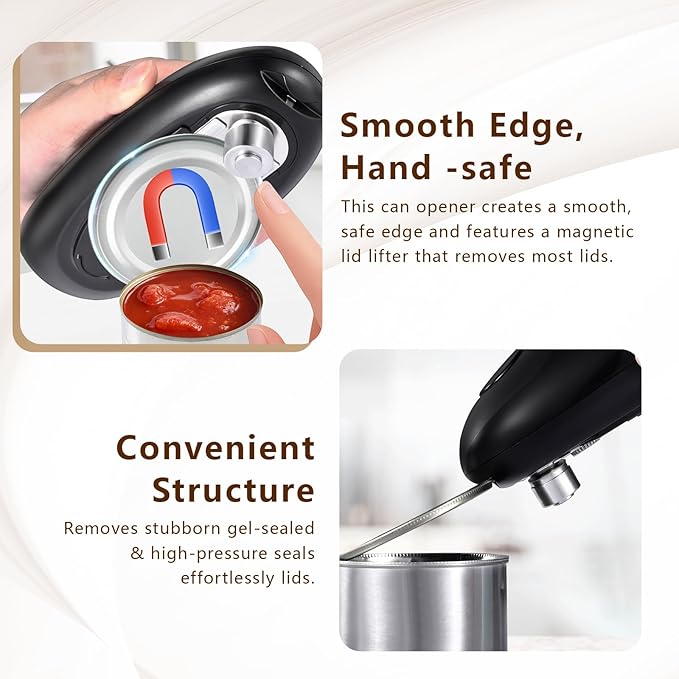 Electric Can Opener Smooth Edge, Battery Operated Kitchen Can Opener for Seniors with Arthritis, One Touch Side Cut Fits Most Can Sizes, Left-handed Friendly, Ideal Holiday Gift