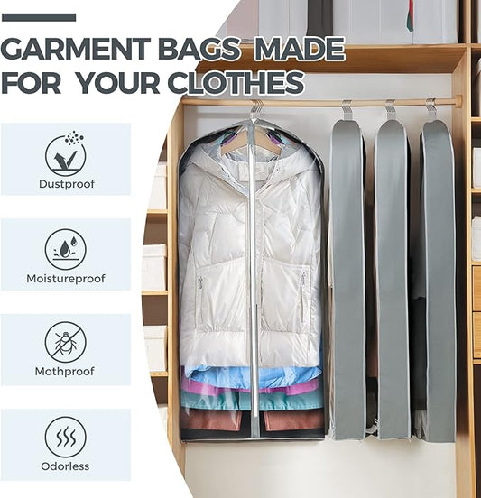6 pcs 40" Garment Bags for Hanging Clothes, Clear Suit Bags for Closet Storage Clothing Storage, Garment Bags for Travel Covers with 4" Gussets for Coats, Jackets, Shirts and Sweater