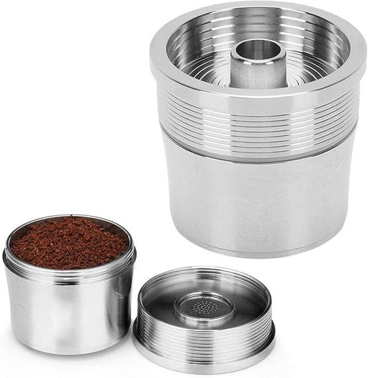 Sanpyl Reusable Coffee Pod for Coffee Machine, 304 Stainless Steel Filter Refillable Coffee Capsule with Brush Spoon