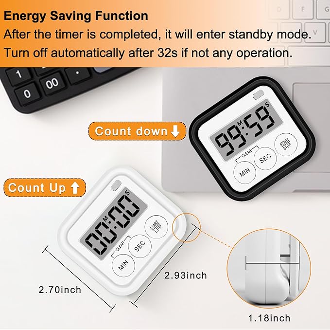Timer, Kitchen Timers for Cooking Classroom Timer for Kids Teachers Magnetic Digital Timers 4 Pack, Black