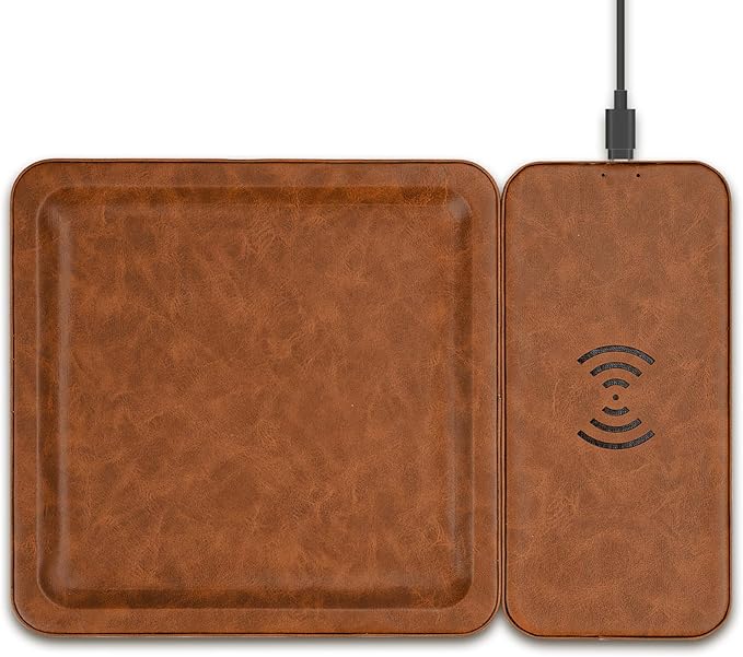 Gifts for Men Dad Husband from Daughter Son Wife, PU Leather Wireless Charging Station and Valet Tray, Xmas Present Stocking Stuffers, Boyfriend Christmas Anniversary Birthday Gifts for Him
