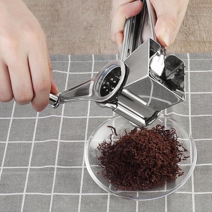 Hand Crank Cheese Grater with Stainless Steel Drum | Ergonomic Rotary Grater & Shredder for Hard Cheeses, Vegetables & More - Easy-to-Use Handheld Kitchen Tool for Cooking and Food Prep