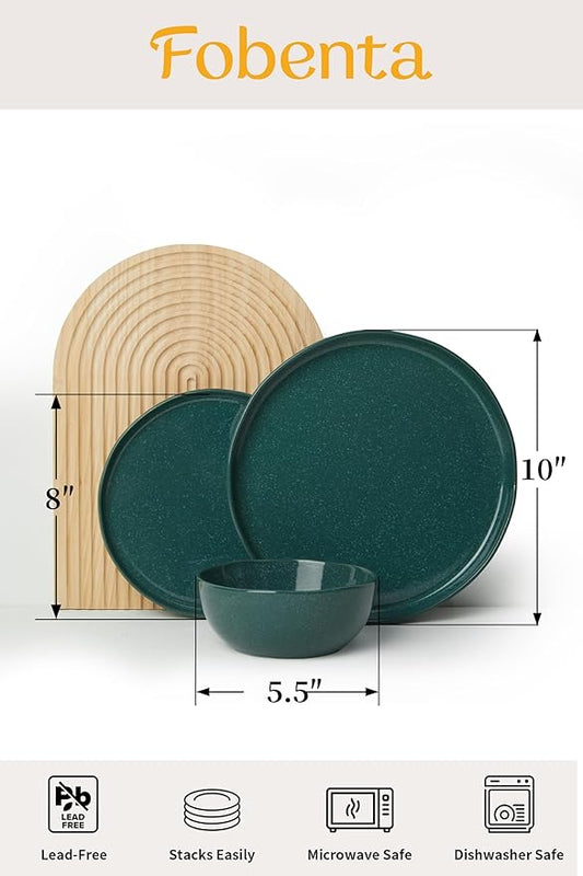 18-Piece Moss Green Plates and Bowls Set,Nature-Inspired Ceramic Dinnerware Sets for 6 – Dish Set for Slow Living & Gentle Rituals