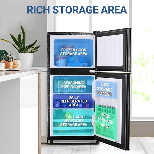 Apartment Size Fridge with Freezer 3.6 Cu. Ft. Mini Refrigerator with Freezer, Small Dorm Fridge Adjustable Thermostat & Shelves Small Refrigerator with Freezer for College, Office, Kitchen, Black