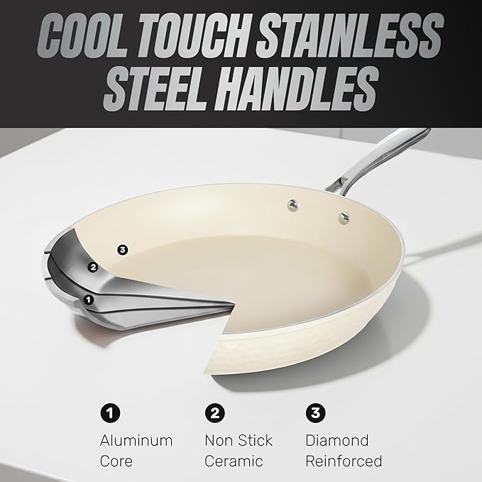 GOTHAM STEEL HAMMERED 14 Inch Non Stick Frying Pans with Lid, Extra Large Frying Pans Nonstick Cooks Family Sized Meals, Non Toxic PFOA Free, Induction Ready, Oven and Dishwasher Safe