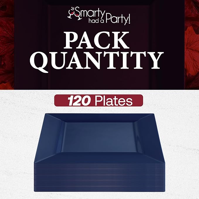 Smarty Had A Party 120 Midnight Dream Blue Square 9.5" Dinner Plates, Fancy Disposable, Deluxe Quality, Hard Plastic, Party & Wedding Plates