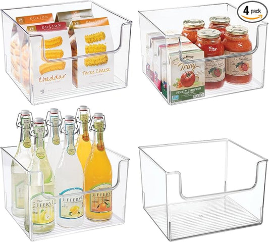 mDesign Set of 4 Fridge Storage Organiser – Kitchen Storage Box for Food and Vegetables – BPA-Free Plastic Freezer Compartment Drawer – Clear