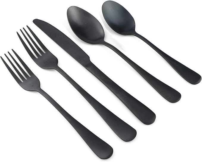 20-Piece Stainless Steel Flatware Set, Matte Finish Black, Service for 4