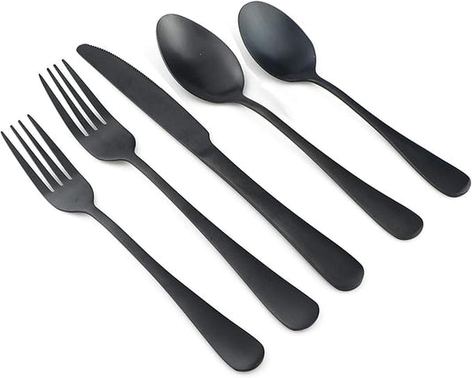 20-Piece Stainless Steel Flatware Set, Matte Finish Black, Service for 4