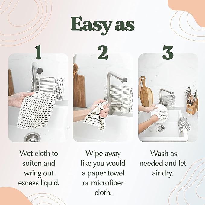 FEBU Swedish Dishcloths for Kitchen | 5 Pack Neutral Reusable Paper Towels Washable | Swedish Dish Towels | Non-Scratch Cellulose Sponge Cloths | No Odor, Biodegradable Cleaning Cloths