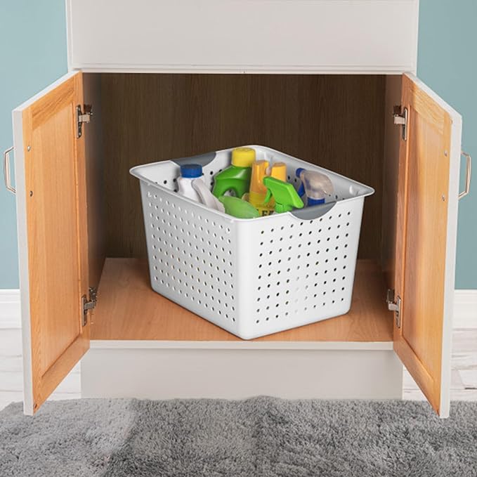 Sterilite Deep Ultra Basket, Closet Organizer Bin, Cabinets, Pantry, Shelving and Countertop Space Open Container, White, 18-Pack