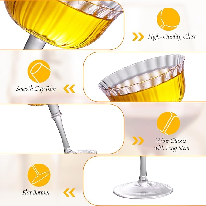 KAMMAK Martini Glasses Set of 2, 5.41 oz Clear Crystal Cocktail Glasses with Stem, Reusable Cocktail Glassware for Wedding Birthday Party, Bar, Margarita, Whiskey, Gin, Tequila, DS-07