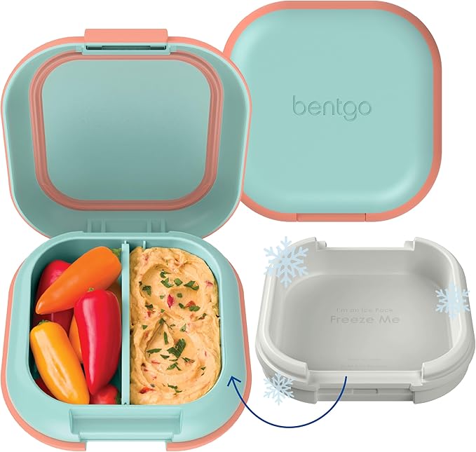 Bentgo Chill Mini Leak-Proof Lunch Box – Built-In Ice Pack Keeps Food Cold, 2.7-Cup Capacity for Snacks or Sandwich, 3 or 4 Compartments, PFAS & BPA-Free, Ideal for Adults & Kids 3+ (Seaside Papaya)