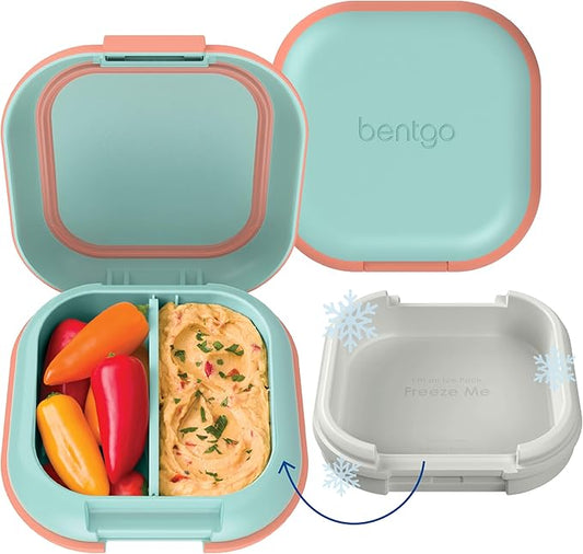 Bentgo Chill Mini Leak-Proof Lunch Box – Built-In Ice Pack Keeps Food Cold, 2.7-Cup Capacity for Snacks or Sandwich, 3 or 4 Compartments, PFAS & BPA-Free, Ideal for Adults & Kids 3+ (Seaside Papaya)