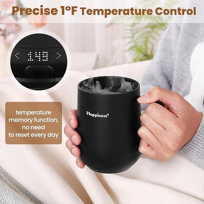 Happiness Smart Heated Coffee Mug,12oz Rechargeable Electric Self Heating Temperature Control Coffee Cup
