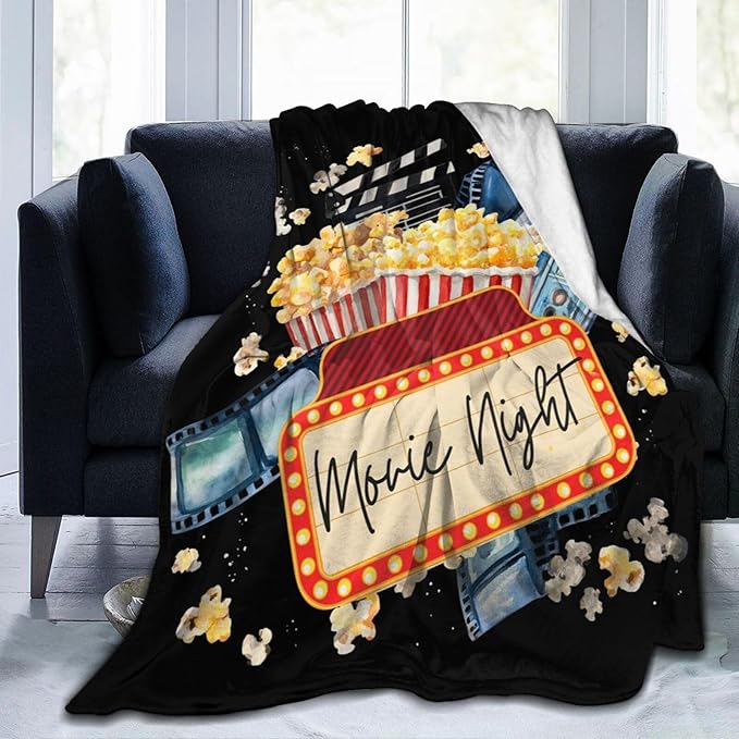 Movie Blanket Popcorn Gifts for Girls Boys Movie Theater Throw Blankets Cozy Plush Fleece Decor Flannel Fuzzy for Women Men 80"X60"
