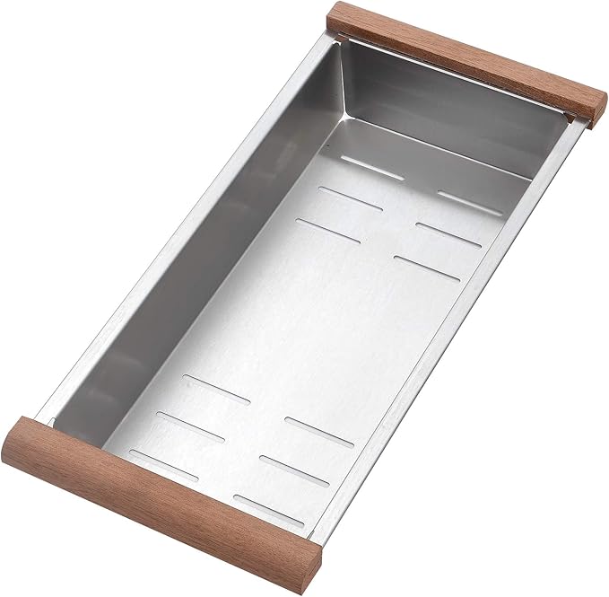 STARSTAR Workstation Ledge Topmount/Drop-in Single Bowl 304 Stainless Steel Kitchen/Yard/Bar/Laundry/Office Sink, With Grid, Colander, Cutting Board, Strainer (21 x 20 x 10 Wood Colander)