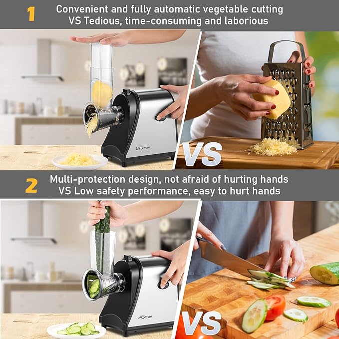 Nictemaw Electric Cheese Grater, 250W 5-in-1 Professional Cheese Grater Electric Vegetable Slicer, Electric Slicer Shredder for Veggies, Carrots, Carrot, Potatoes