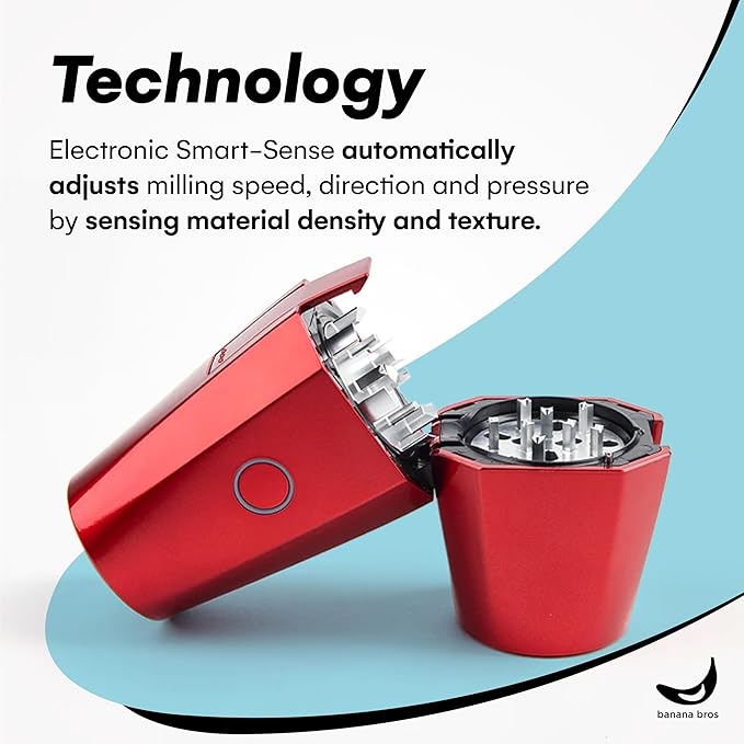 Banana Bros OTTO Electric Smart Spice Grinder - Automatic Herb Grinder with Smart Technology - Rechargeable via USB - Portable Milling for Dry Herbs and Spices - Red - No Carrying Case