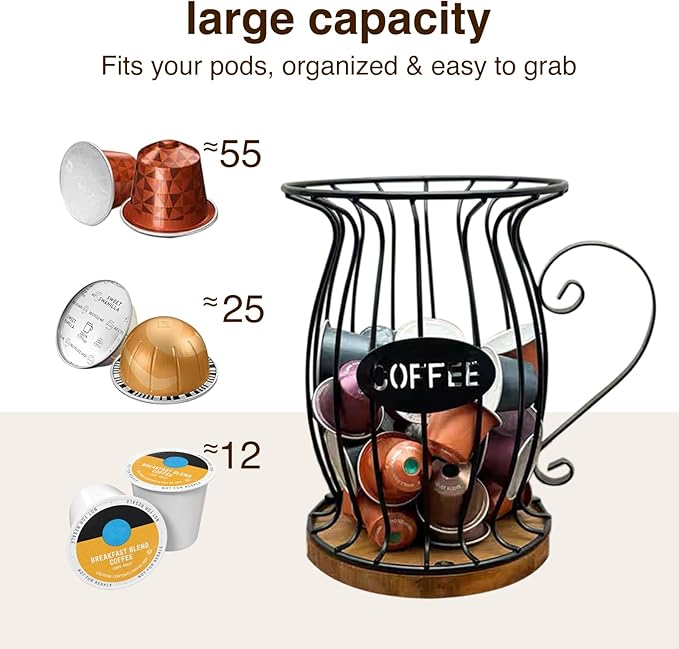 Coffee Pods Holder Organizer, Large Capacity Nespresso Storage and Organization Creamer Container Basket for Kitchen Counter Countertop Office Kpop Desktop Stand organizador de cafe (Circular Grid)