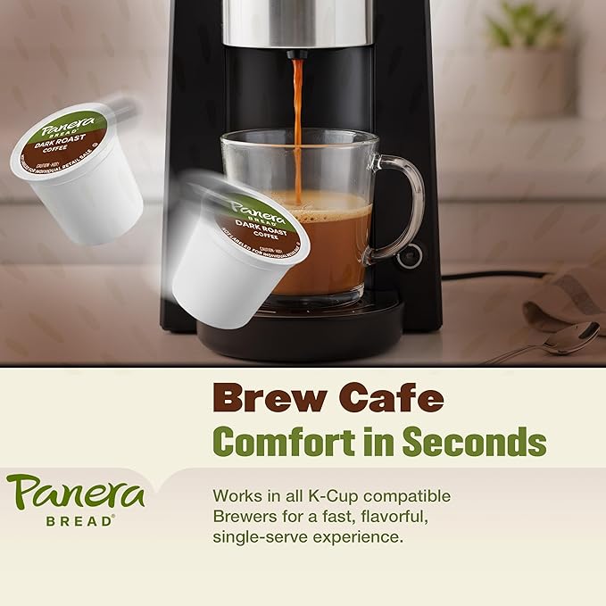 Panera Bread Dark Roast Coffee Pods, 100% Arabica Compatible, Bold & Smooth Dark Chocolate Finish, Kosher Certified, Recyclable Single Serve Cups, 96 Single Serve Pods (4 Packs of 24)