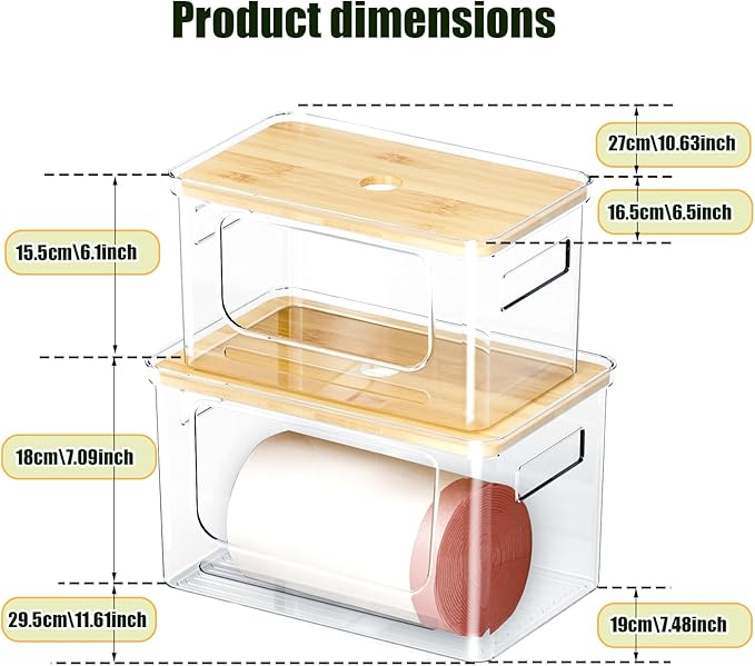 2 PACK Trash Bag Holder With Bamboo Top,Trash Bag Dispenser Roll Holder for Kitchen Pantry Cabinet Counter Under Sink Laundry Room Organizers