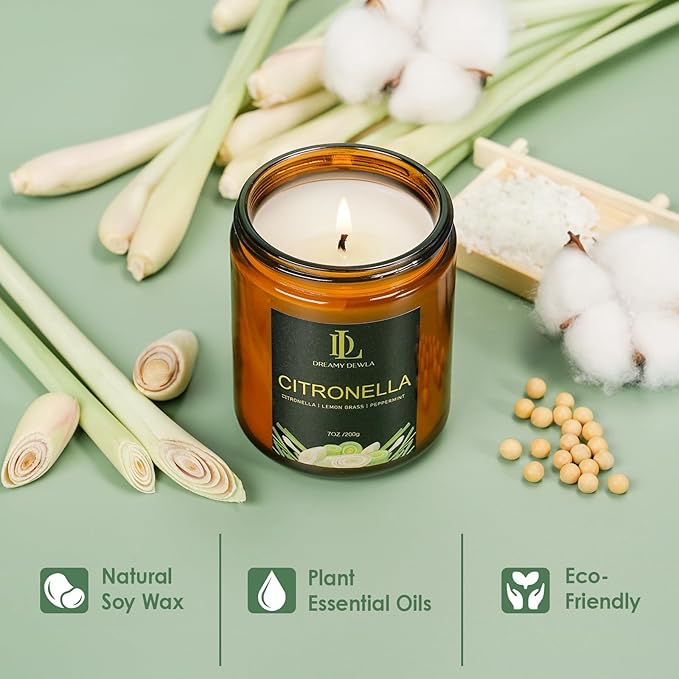 Citronella Candles Outdoor, Citronella Scented Candle, Natural Soy Wax Candle for Summer Outside Garden Camping Patio Picnic, 7oz