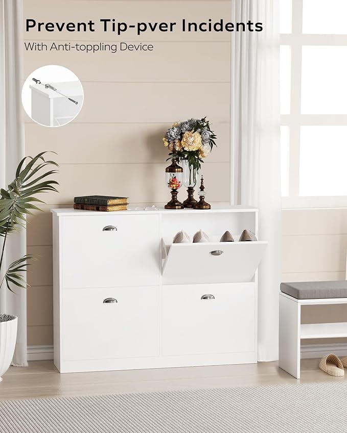 MIRROTOWEL Shoe Cabinet,Hidden Slim Narrow Shoe Rack Cabinet with 4 Drawers for Entryway, Foyer,Hallway,Bedroom,White
